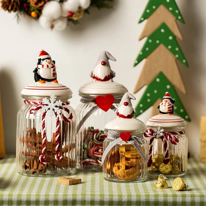 Christma Glass Candy Jars with Lids