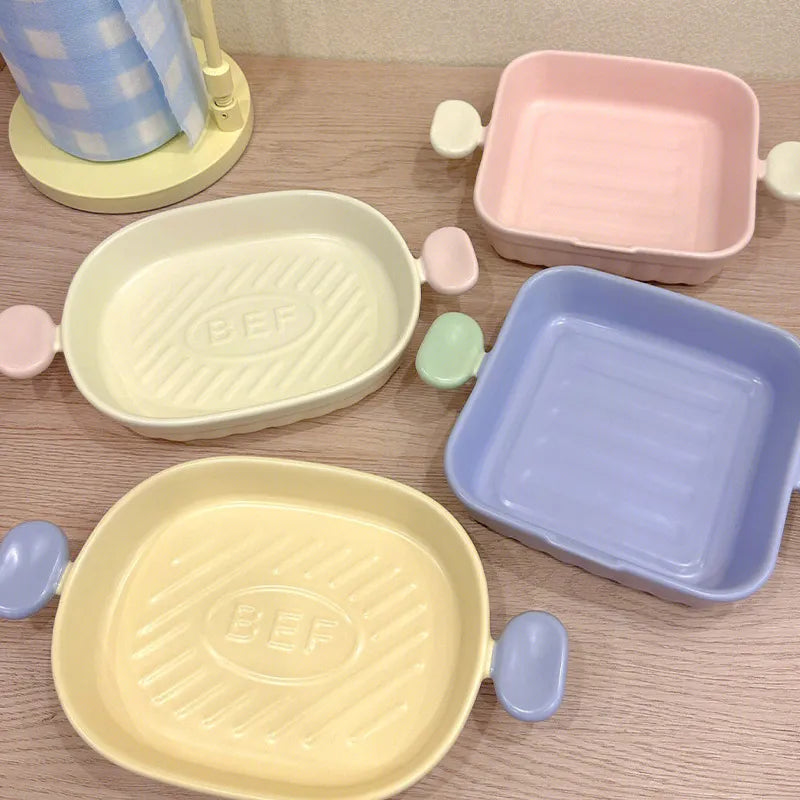 Pastel Ceramic Barbecue Plate with Double Ears