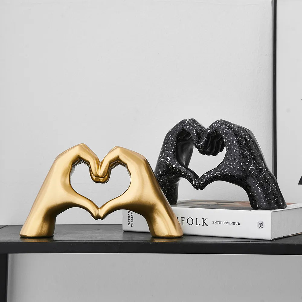 Nordic Heart Gesture Sculpture Resin Abstract Hand Love