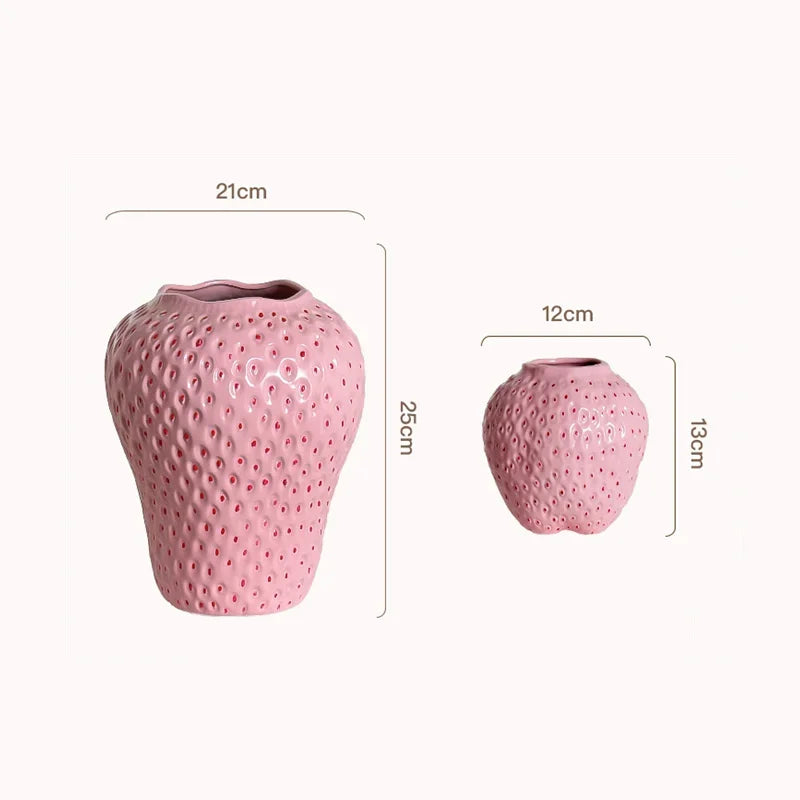 Artificial Fruit Pink Strawberry Vase Ceramic