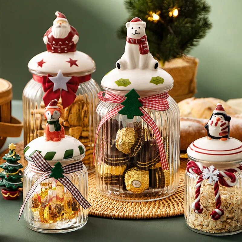 Christma Glass Candy Jars with Lids