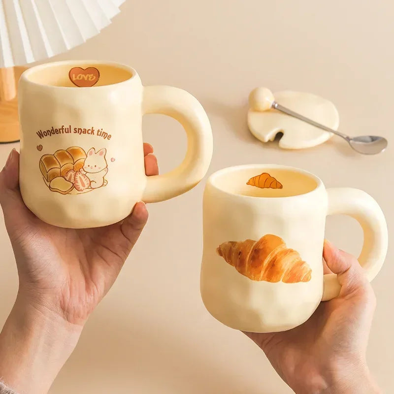 480ml Minimalist Retro Ceramic Croissant Mug Cute