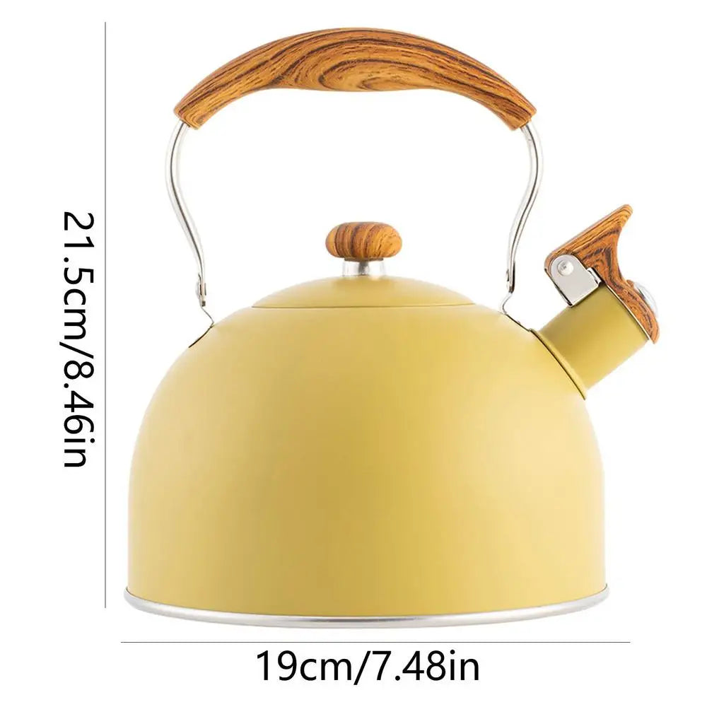 Retro Yellow Whistling Electric Kettle With Wood Ergonomic Handle