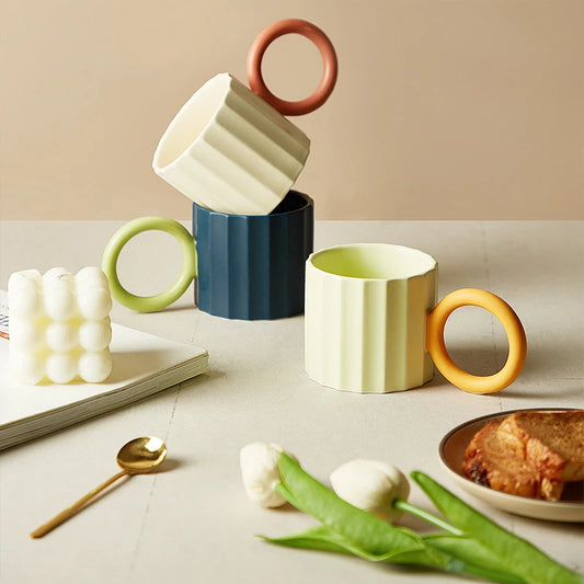 Cottagecore Ceramics Multi-color Handle Ripple Ceramic Mug