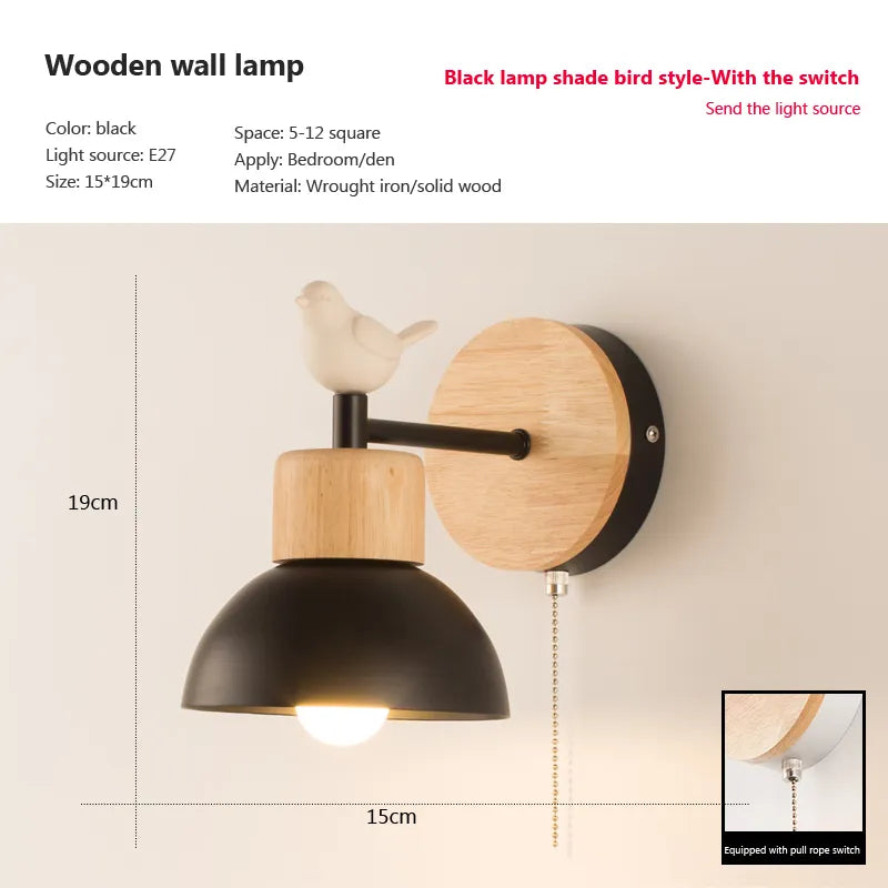 Nordic Wood Bird Wall Lamp