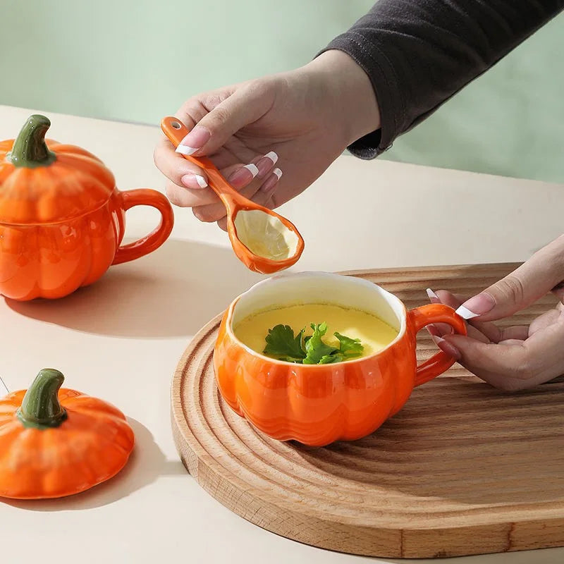 Pumpkin Mug Ceramic With Spoon Soup