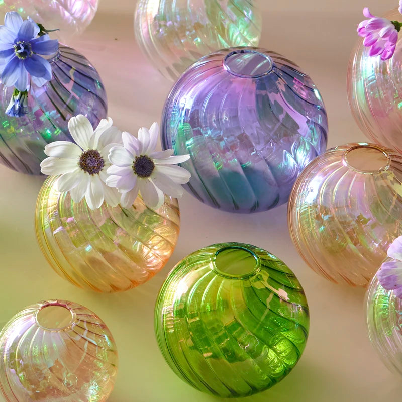 Iridescent Glass Ball Vases Flower Pot