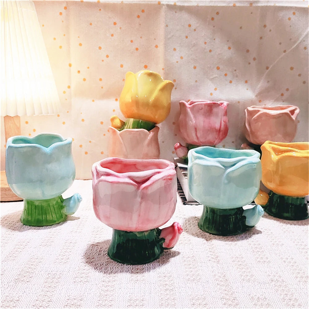 Gradient Tulip Flower Mug Cute Ceramic Cup