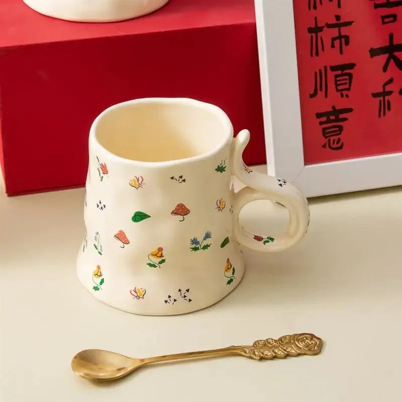 Retro Broken Flower Ceramic Mug 370ml