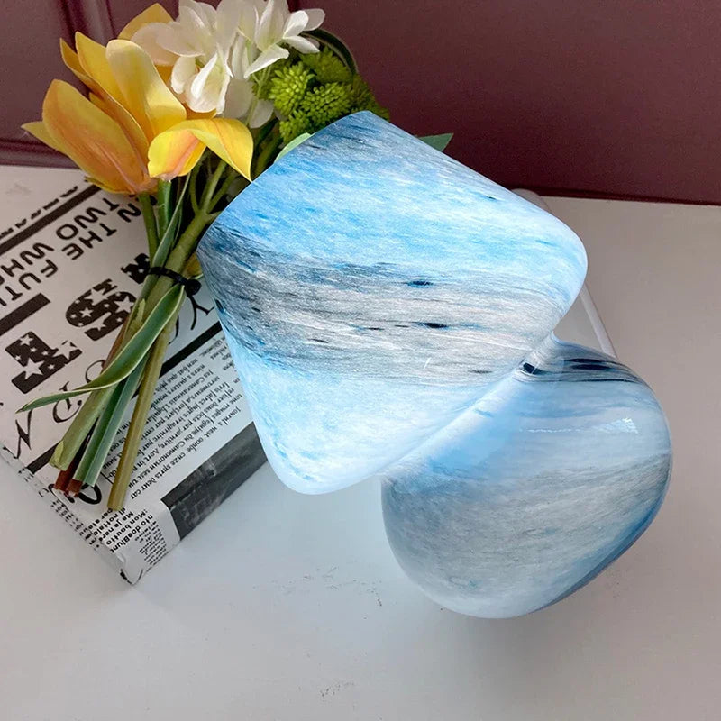 Small Striped Modern Glass Mushroom Lamp