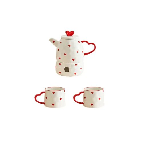 Cottagecore Red Heart Ceramic Tea Sets