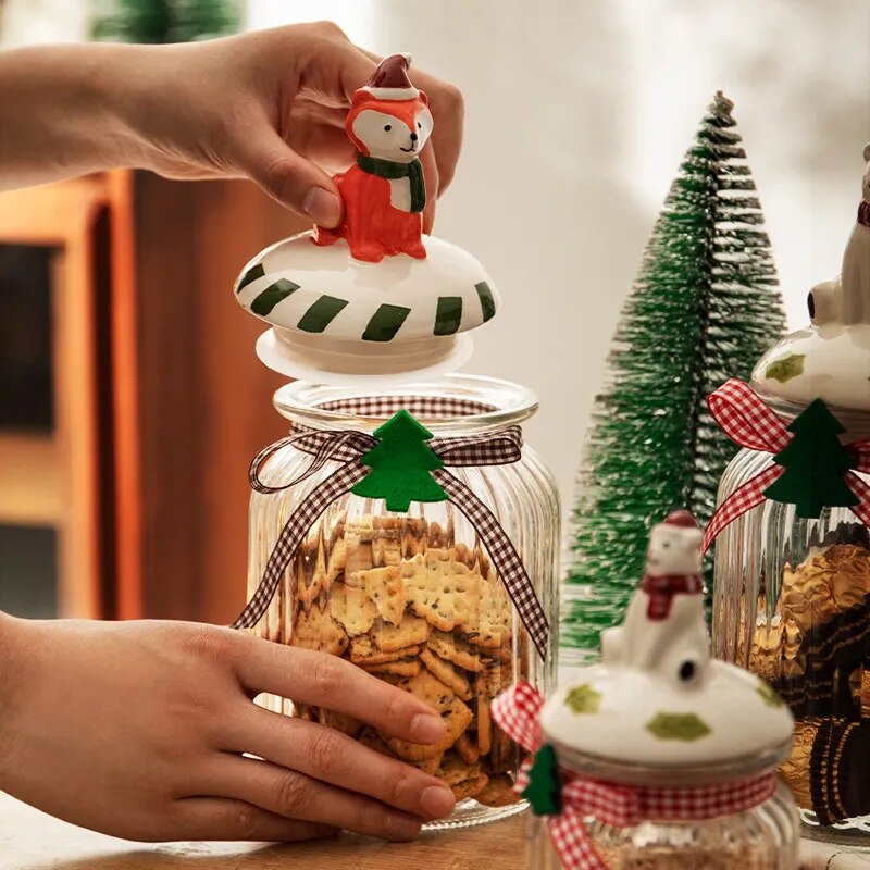 Christma Glass Candy Jars with Lids