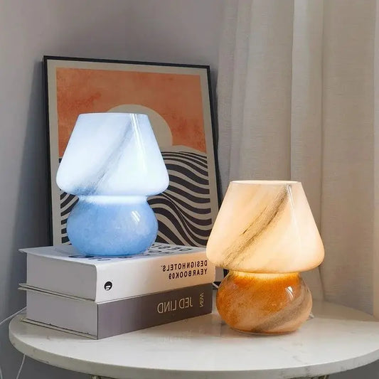 Small Striped Modern Glass Mushroom Lamp