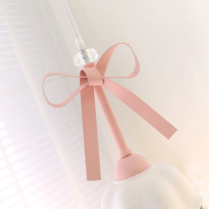 Pink Bowknot Ceramic Glass Pendant Lamp