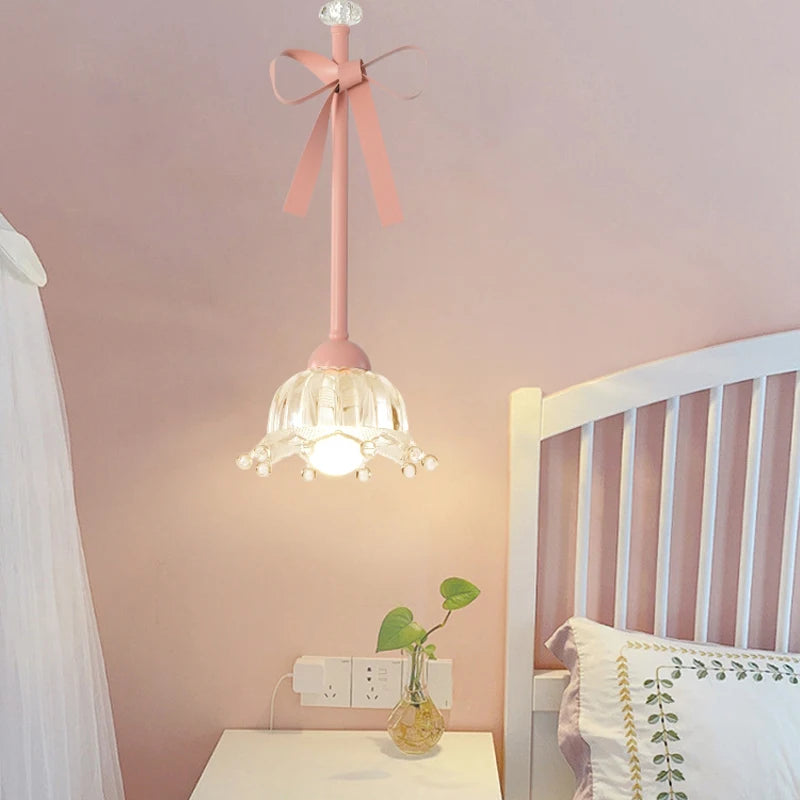 Pink Bowknot Ceramic Glass Pendant Lamp