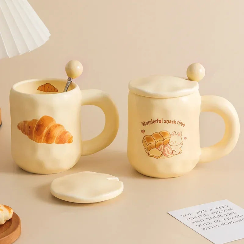 480ml Minimalist Retro Ceramic Croissant Mug Cute