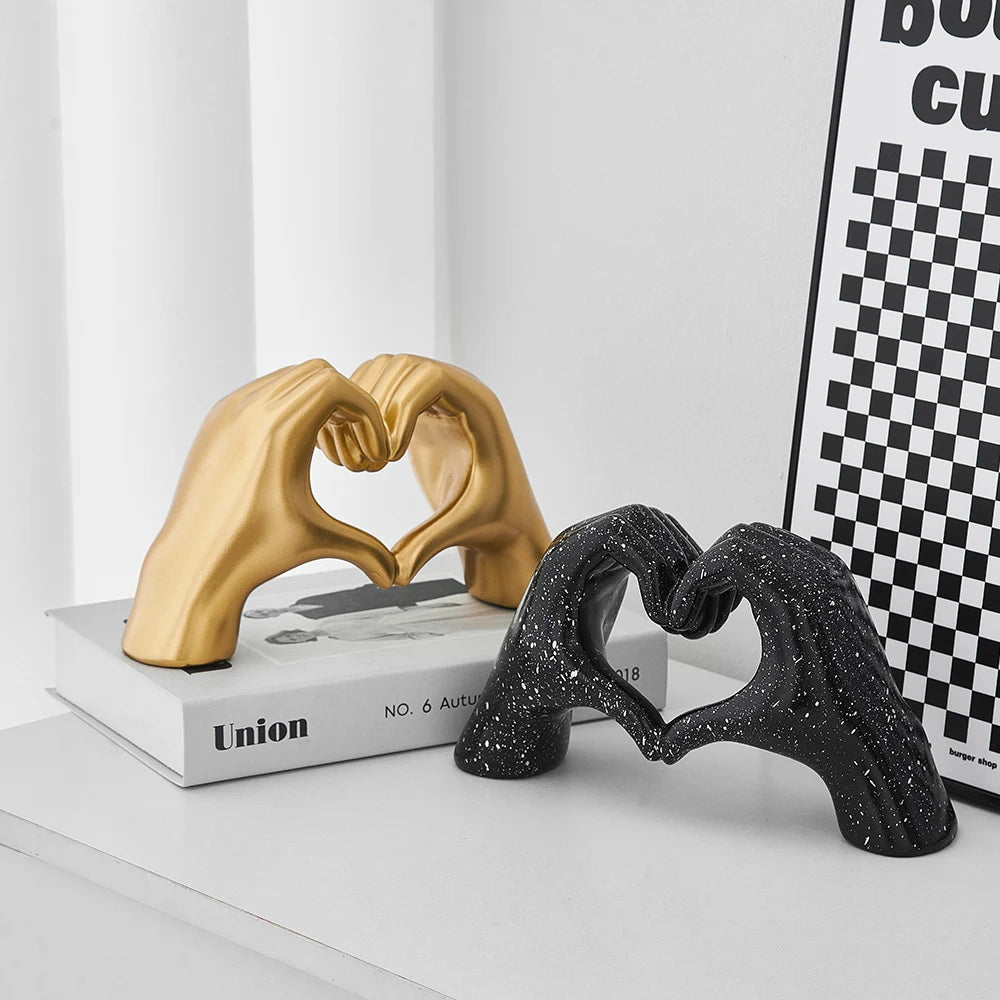 Nordic Heart Gesture Sculpture Resin Abstract Hand Love