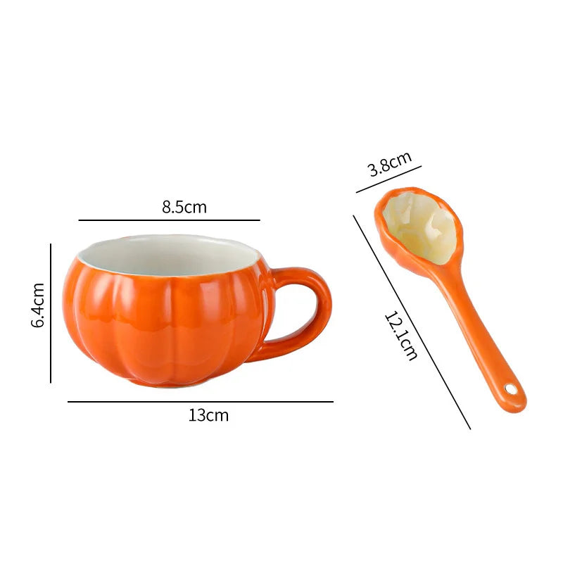 Pumpkin Mug Ceramic With Spoon Soup