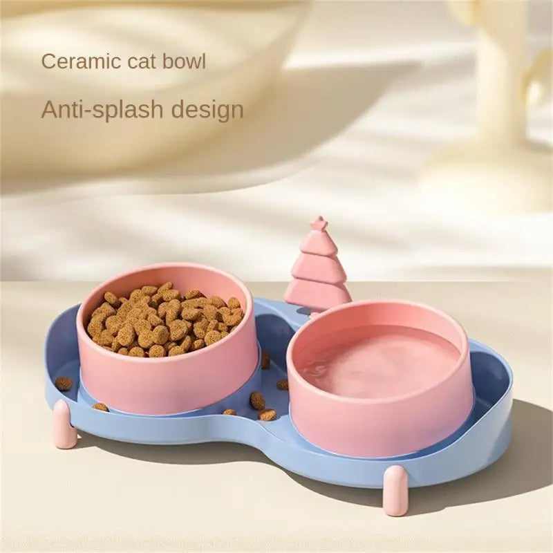 Double Pet Bowl Cat Food Basin