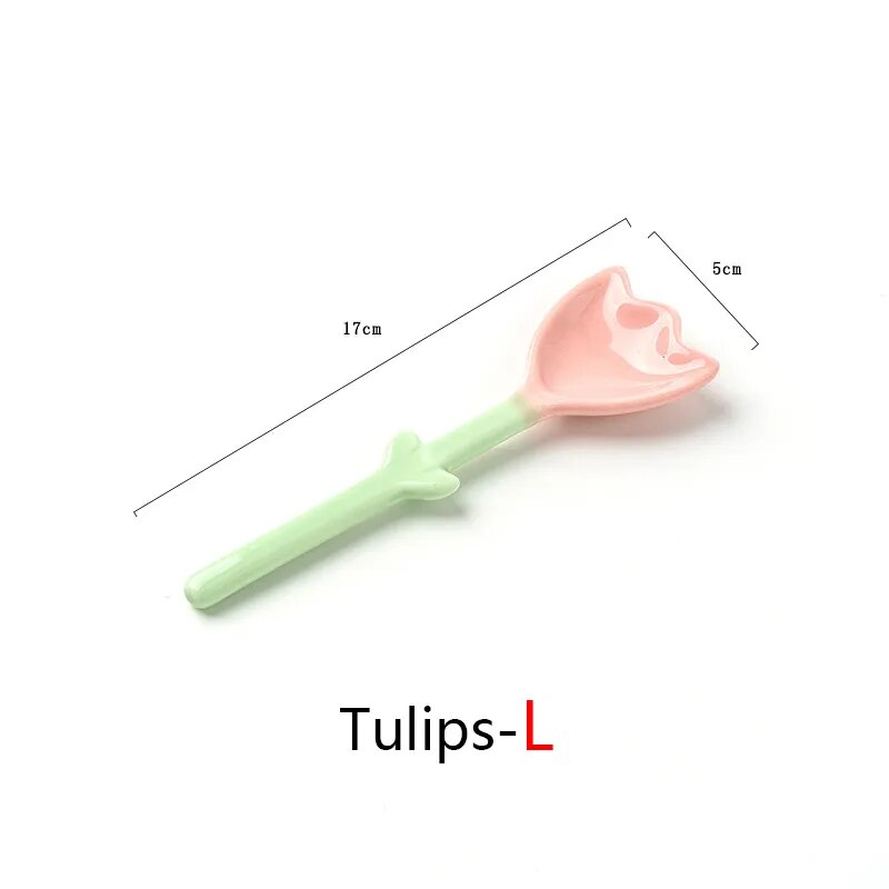 Cute Tulip Flower Ceramic Spoon