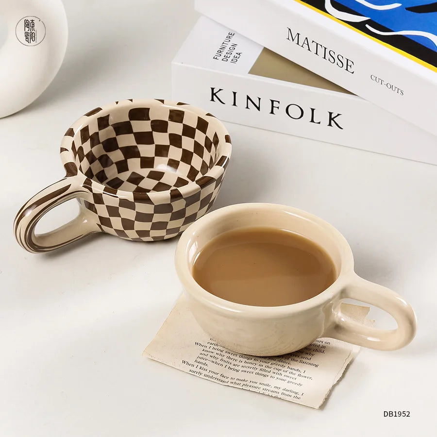 Brown Plaid Pattern Ceramic Mug 200ml