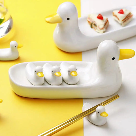 Ceramic Duck Chopsticks Holder Set