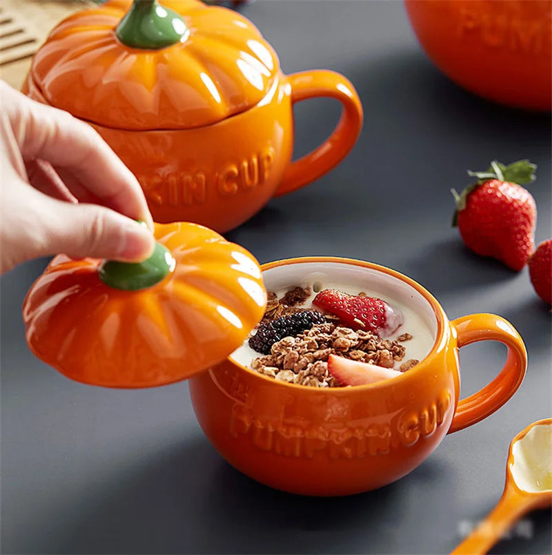 Pumpkin Mug Ceramic With Spoon Soup