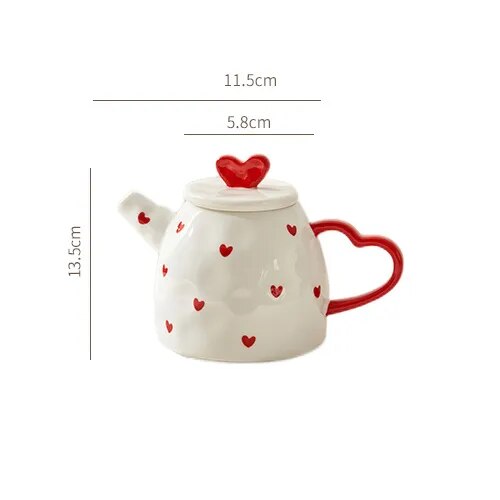 Cottagecore Red Heart Ceramic Tea Sets