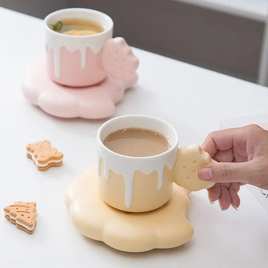 Ceramic Biscuit Coffee Mug and Saucer Set