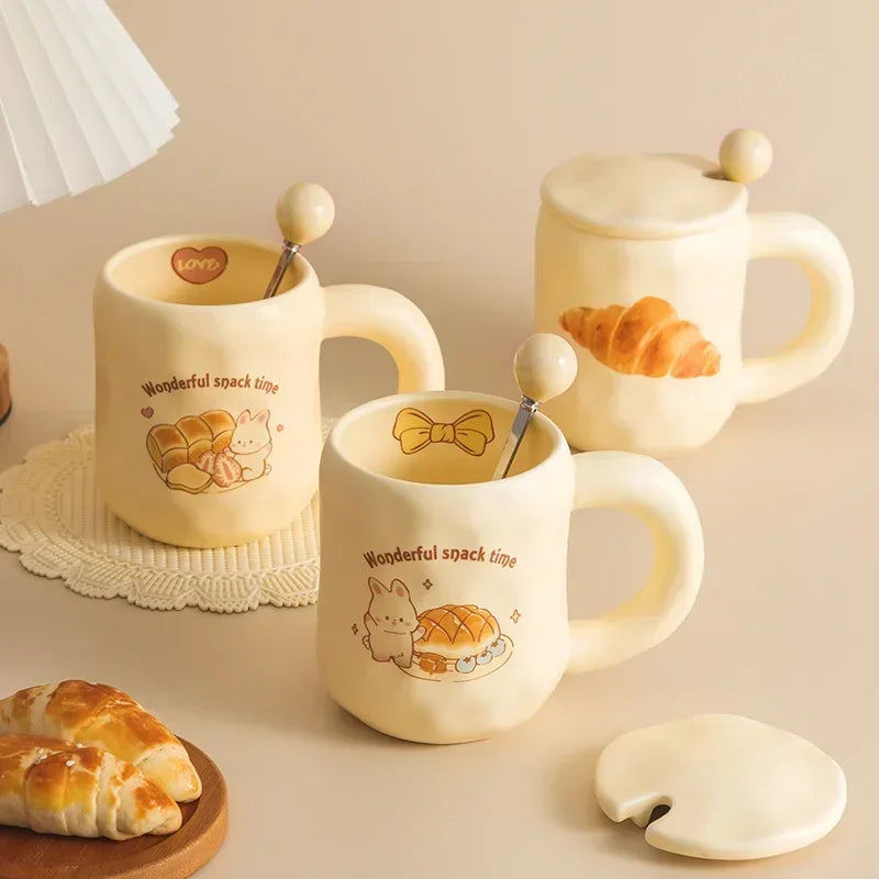 480ml Minimalist Retro Ceramic Croissant Mug Cute