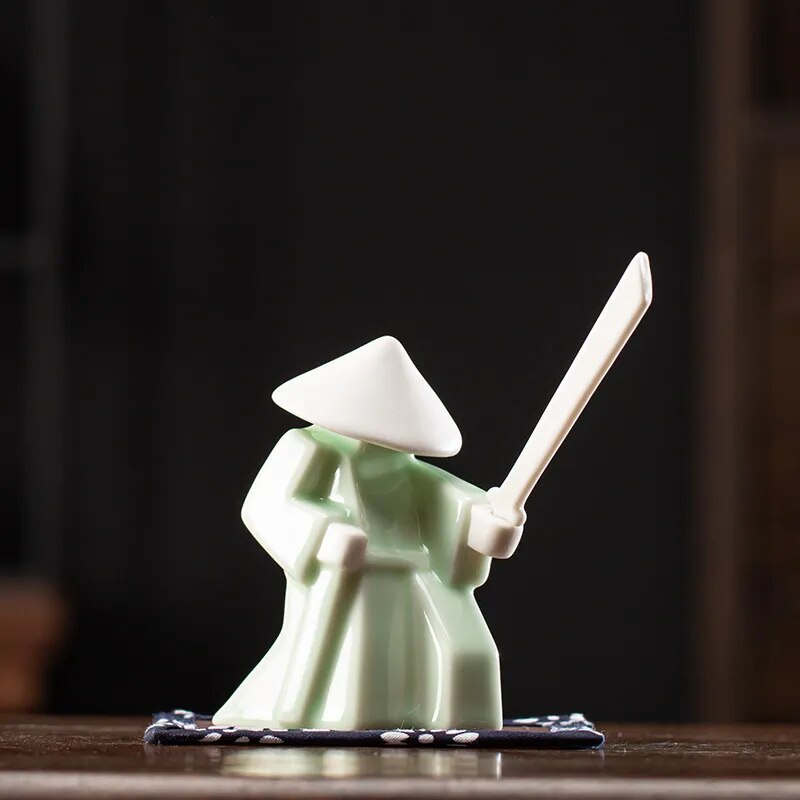 Japanese Ceramic Samurai Statue Incense Holder