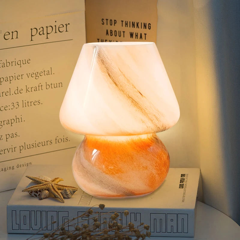 Small Striped Modern Glass Mushroom Lamp