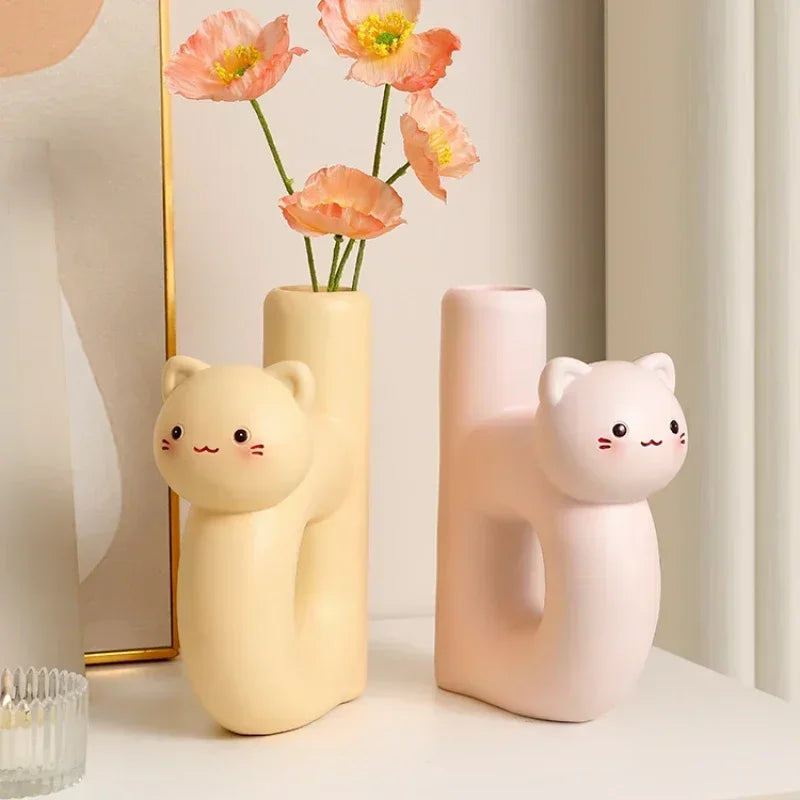 Cartoon Kitten Aesthetic Ceramic Cat Vase