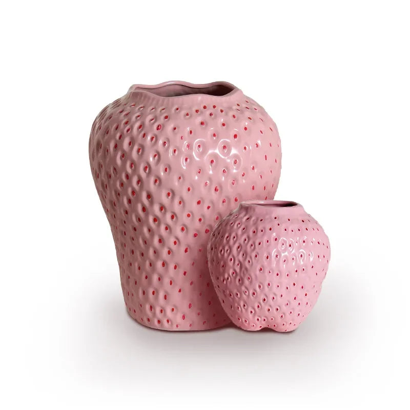 Artificial Fruit Pink Strawberry Vase Ceramic