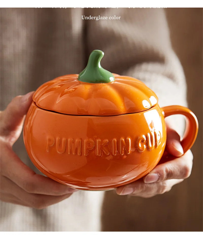 Pumpkin Mug Ceramic With Spoon Soup