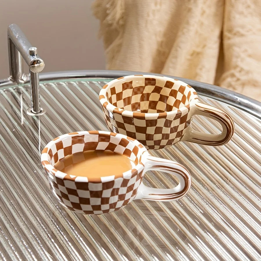 Brown Plaid Pattern Ceramic Mug 200ml