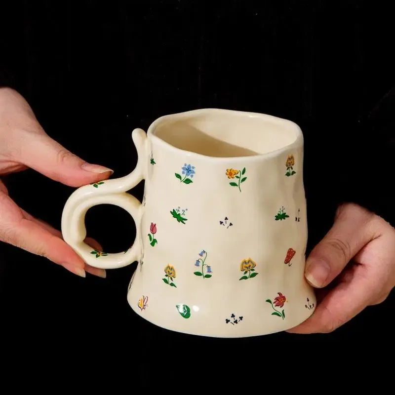 Retro Broken Flower Ceramic Mug 370ml