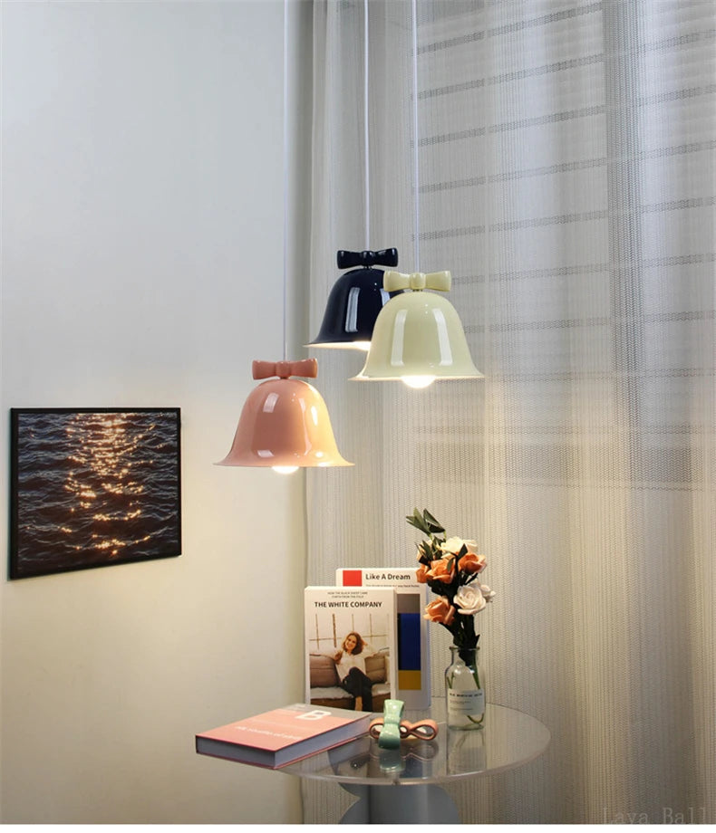 Cute Bow Bell Pendant Lights Modern Small Bell