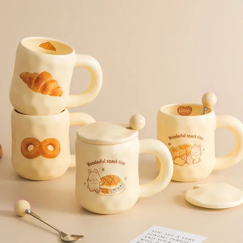 480ml Minimalist Retro Ceramic Croissant Mug Cute