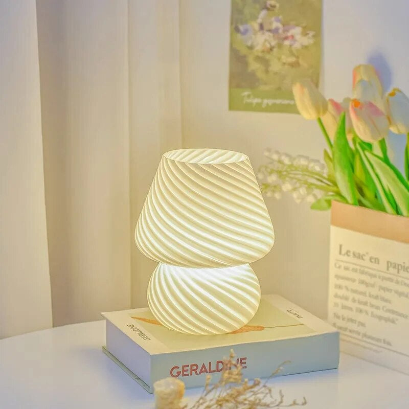 Small Striped Glass Baby Mushroom Lamp