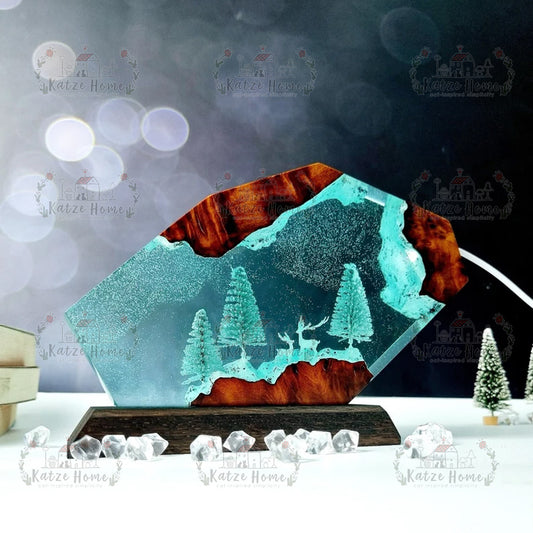 Snowy Pine Forest Resin Table Lamp