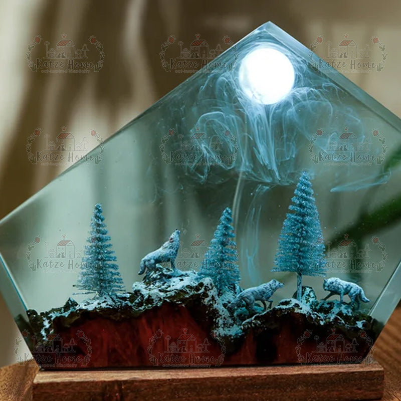 Valentine Night Wood Resin Wolf Lamp