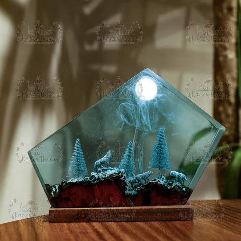 Valentine Night Wood Resin Wolf Lamp