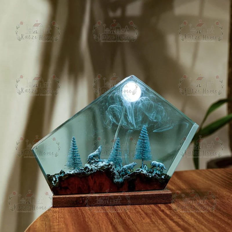 Valentine Night Wood Resin Wolf Lamp