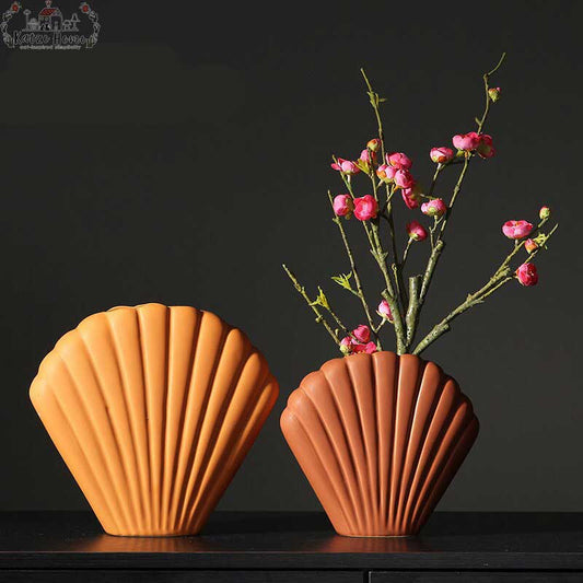 Vintage Ceramic Floral Shell Vase