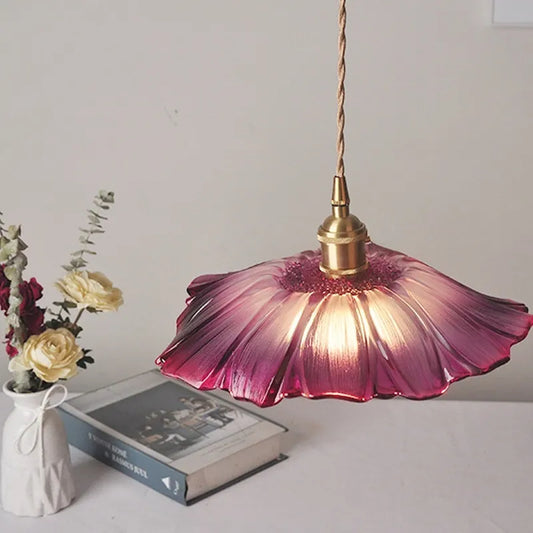 Vintage Industrial Glass Hibiscus Flower Pendant Light
