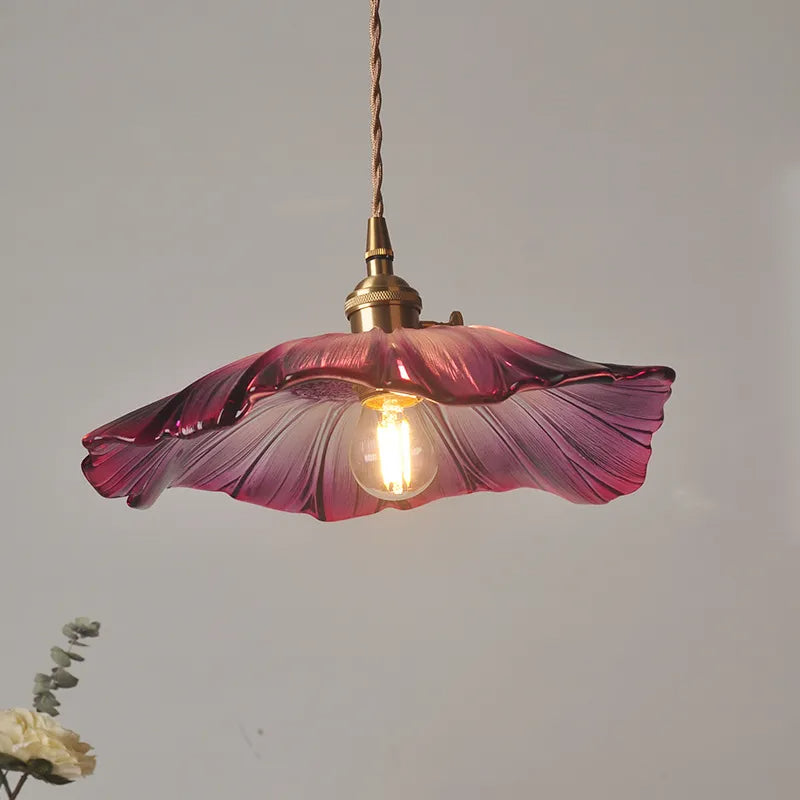 Vintage Industrial Glass Hibiscus Flower Pendant Light