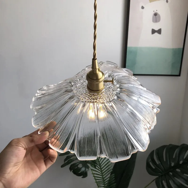 Vintage Industrial Glass Hibiscus Flower Pendant Light