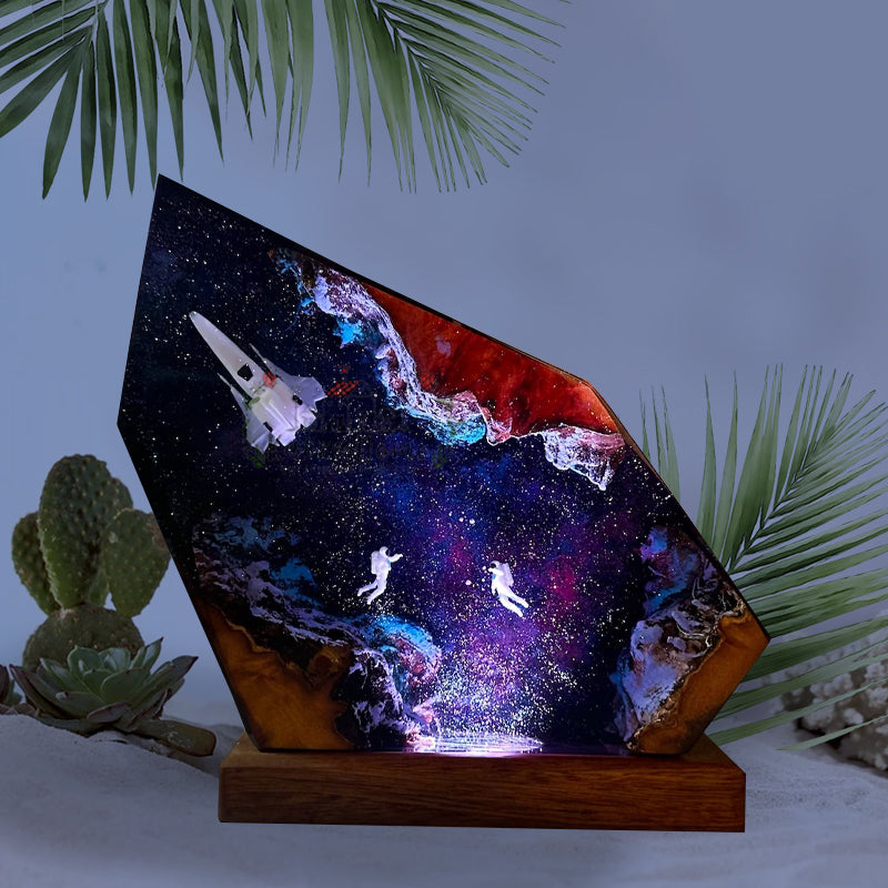 Wood Resin Galaxy Universe Lamp