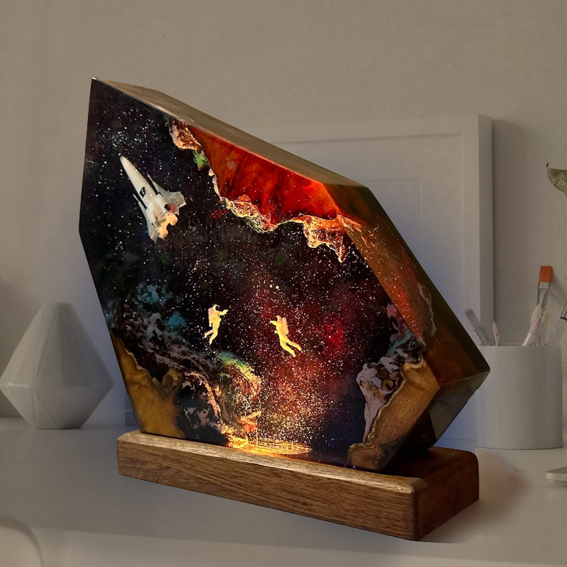 Wood Resin Galaxy Universe Lamp
